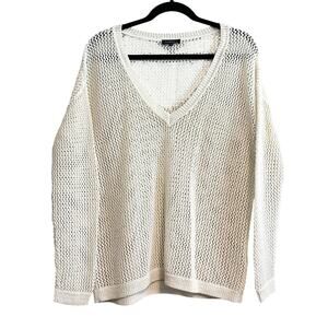 Caroll Paris Open Knit Metallic Thread Pullover V-Neck Sweater Top Size XS